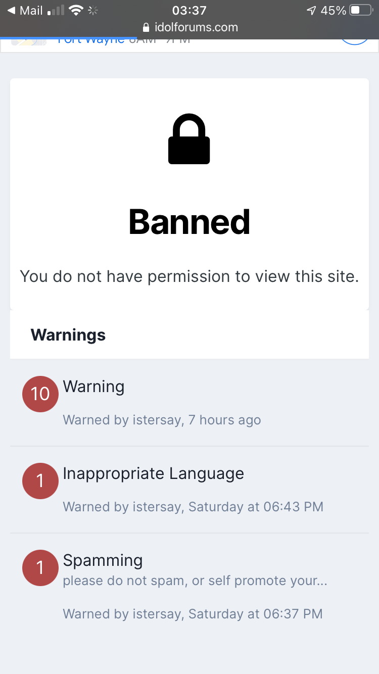 IdolForums Wrongful ban