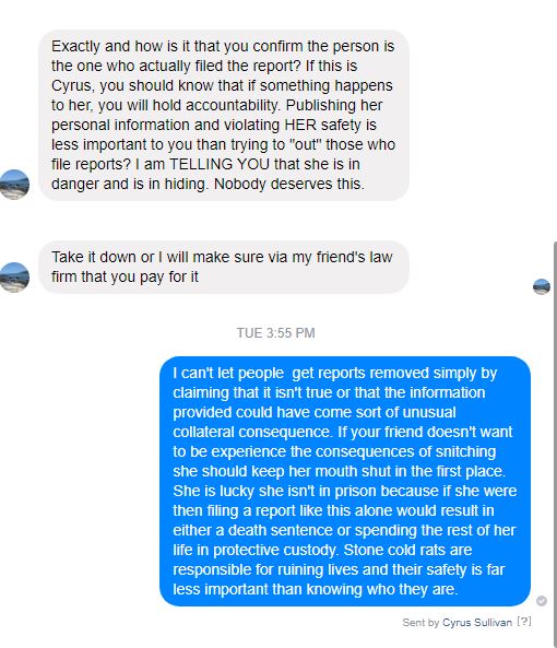 Threats and Harassment Possibly From  Danielle Reynard