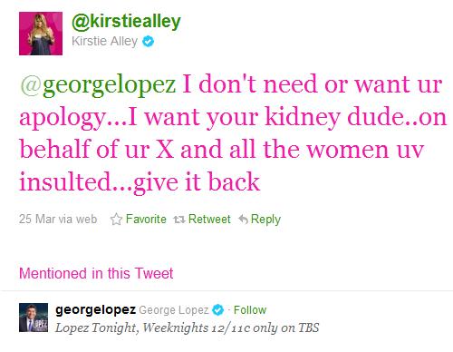 Kirstie Alley Demanded George Lopez's Kidney on Twitter